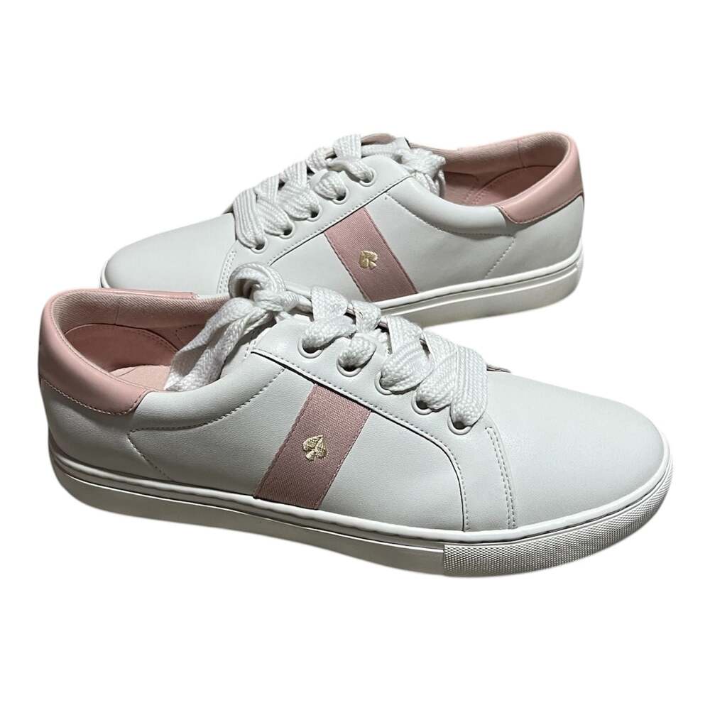 Kate Spade New York Iggy White and Pink Leather Sneakers Size 7.5B